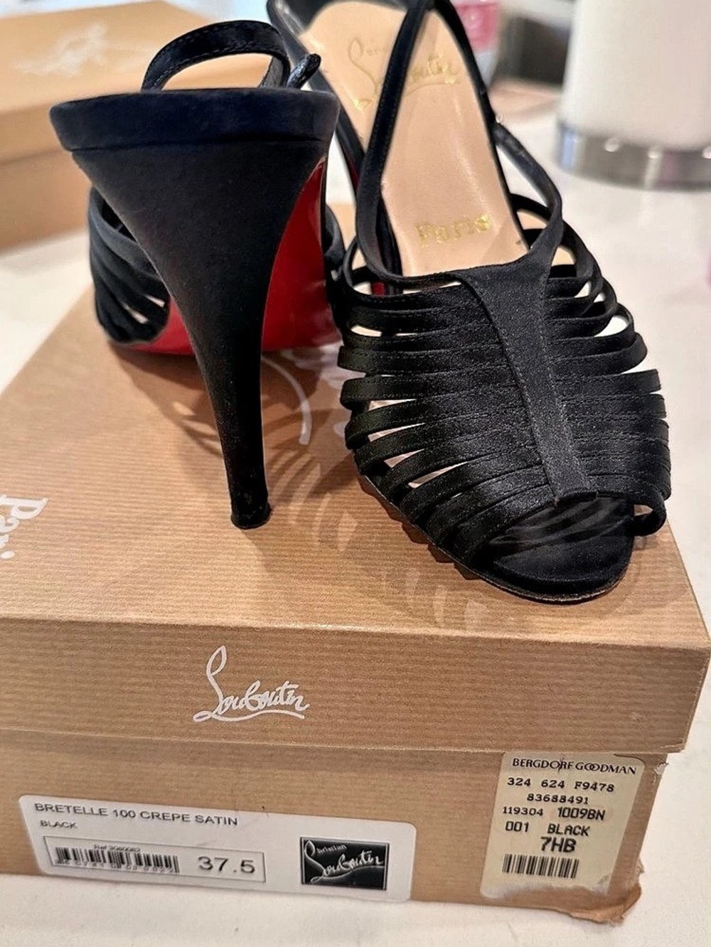 Christian Louboutin Bretelle 100 Crepe Satin Black & Red Heels EU 37.5
